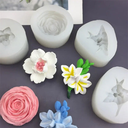 3D Flower Shape Fondant Mold Aromatherapy Candle Silicone Mold Cake Chocolate Decoration Baking Tool Craft Gifts Making Mould