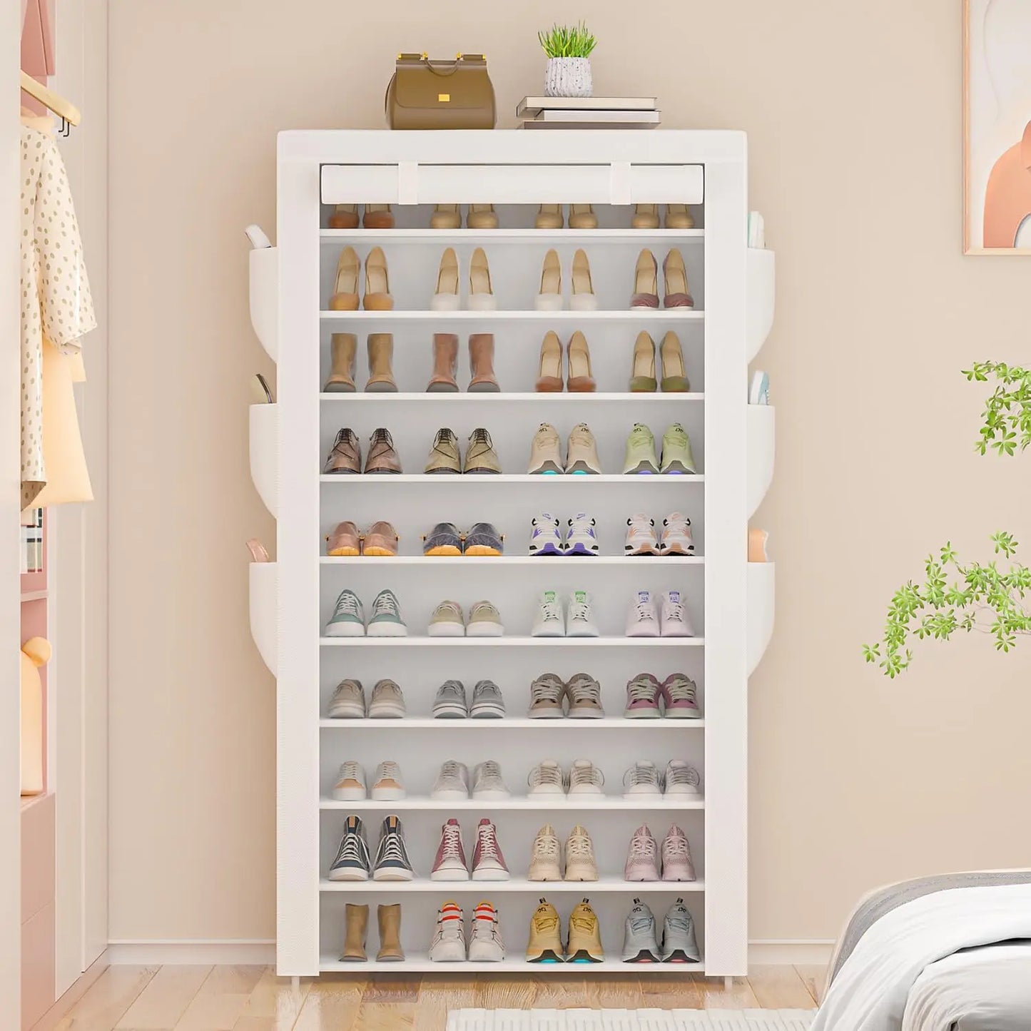 10-Tier Large Capacity Shoe Rack Holds 50-56 Pairs, Waterproof Dustproof Storage Cabinet for Entryway Closet