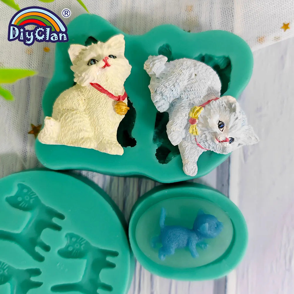 Cute Kitten Silicone Mold Cat Shape Chocolate Cookies Dessert Pudding Sugar Crafts Fondant Mould Bakeware Baking Cake Tools