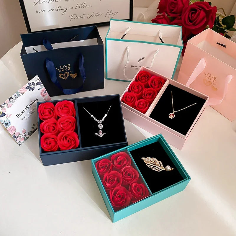 Mother's Day Rose Gift Set Jewelry Box Including1 Pcs Heart Pendant Necklace New Storage Box Luxury Lovers Anniversary Gift Box