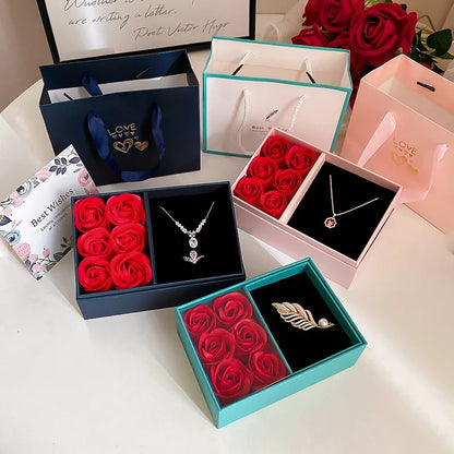 Mother's Day Rose Gift Set Jewelry Box Including1 Pcs Heart Pendant Necklace New Storage Box Luxury Lovers Anniversary Gift Box