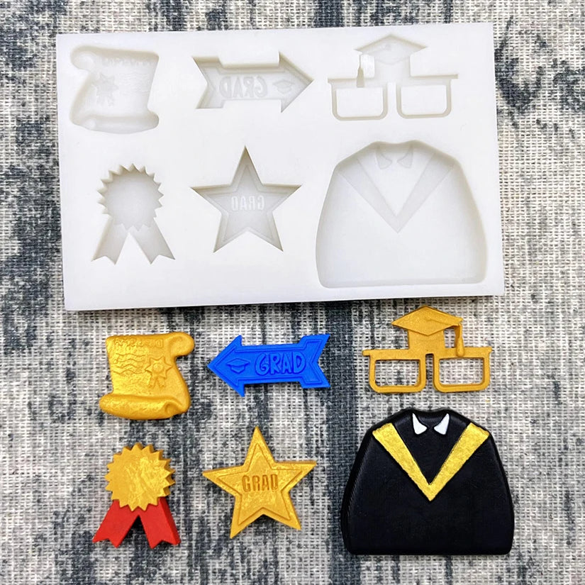 Mortarboard Pen Necktie Graduation Silicone Sugarcraft Mold Chocolate Cupcake Baking Fondant Cake Decorating Tools