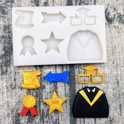 Mortarboard Pen Necktie Graduation Silicone Sugarcraft Mold Chocolate Cupcake Baking Fondant Cake Decorating Tools