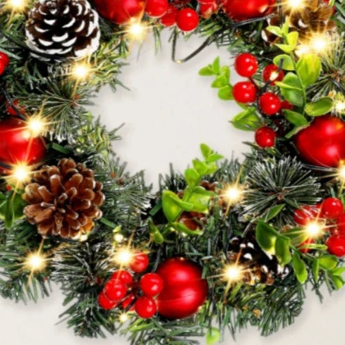 Elegant LED PVC Red Fruit Christmas Wreath Decorations