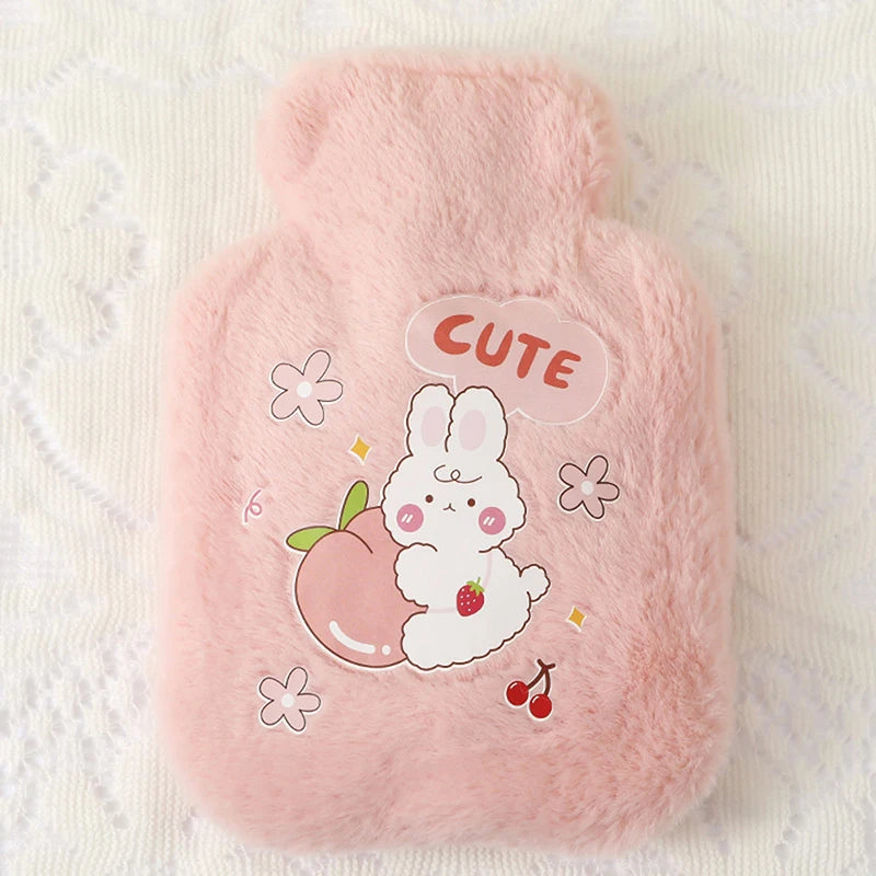 Cute Cartoon Plush Hot Water Bottle: Rabbit and Bear Designs, Velvet, Portable Hand Warmer for Women/Men