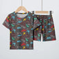 2 Pcs Children's Fun Printing Multicolor  Short Sleeve Shirt & Shorts Set