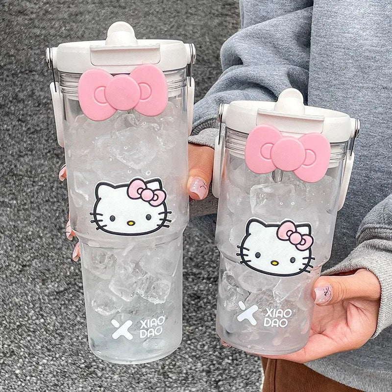 600-900ML Sanrio Large Capacity Plastic Water Cup Hello Kitty Portable Beverage Bottle