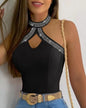 Rhinestone Halter Sleeveless Tank Top