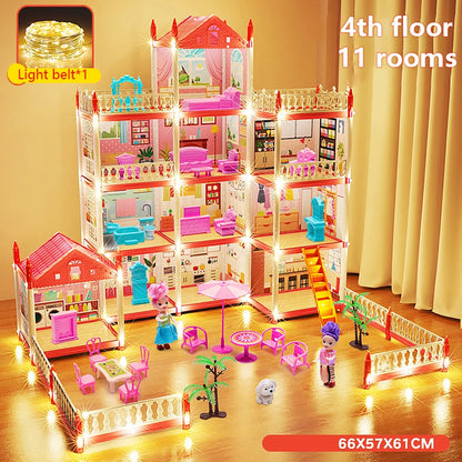 Popular Toy 3d Assembly Diy Mini Toy House Accessories Villa Princess Castle Led Lights Girl Birthday Gift Assembly Toy House