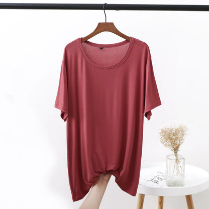 Plus size XL to 6XL Modal Tshirt short sleeves Summer women's T-shirts solid color O-Neck Loose Tee Tops Casual bottoming top