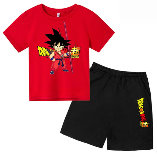 Dragon Ball Pirate King T-Shirt Set: 2-Piece Short Sleeve Summer Casual Top for Boys and Girls