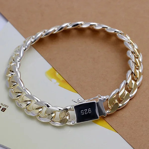 Fine 925 Sterling Silver Solid Chain Bracelet For Women Men Charm Party Gift Wedding party Fashion Jewelry