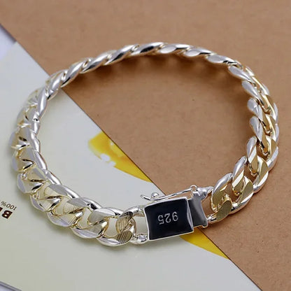 Fine 925 Sterling Silver Solid Chain Bracelet For Women Men Charm Party Gift Wedding party Fashion Jewelry