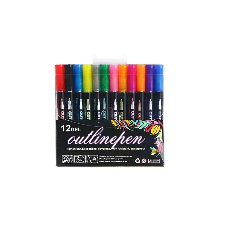 Double Line Highlighter Art Pens 36 Color