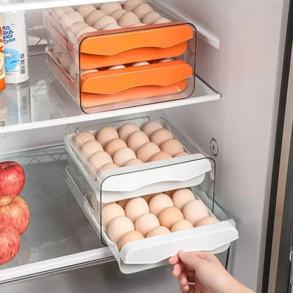 Double-Layer Kitchen Egg Storage Box Refrigerator Fresh Plastic 32 Pieces in Different Compartments Home Kitchen Organizer Rack