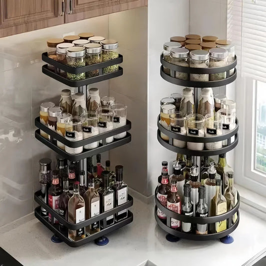 360 Rotation Spice Rack Multi-Layer Spices Seasonings Storage Tray Kitchen Organizer