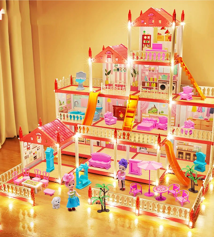 Popular Toy 3d Assembly Diy Mini Toy House Accessories Villa Princess Castle Led Lights Girl Birthday Gift Assembly Toy House