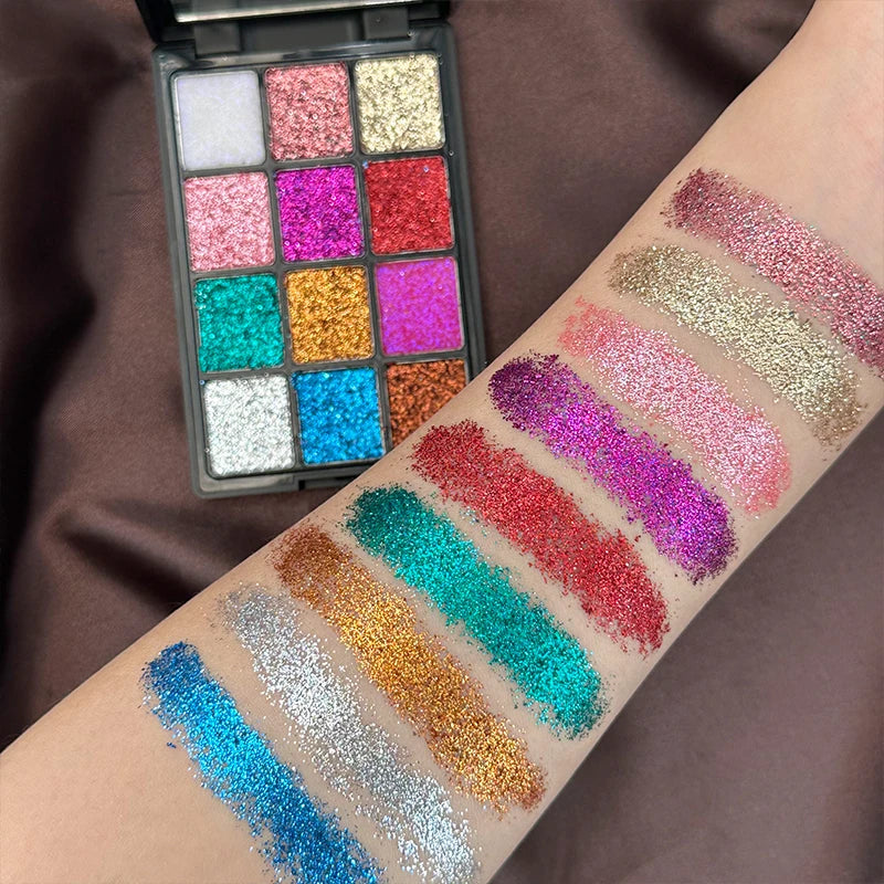12-Color Glitter Eyeshadow Palette- Highly Pigmented,Long-Lasting Diamond Metal and Matte Shades for a Dazzling Eye Makeup Look