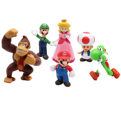 6pcs/set Super Mario Bros PVC Action Figure Toys Dolls Model Set Luigi Yoshi Donkey Kong Mushroom for kids birthday gifts