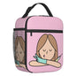 Custom cartoon-printed lunch bag featuring ladies, nurses, and doctors. Thermal insulated, reusable, and multifunctional, perfect for kids' food bento boxes.