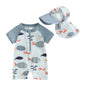 2024-01-04 Lioraitiin Toddler Baby Boys Swimwear Cartoon Fish Print Short Sleeve Swimsuit Zipper Bathing Suits with Swimming Hat