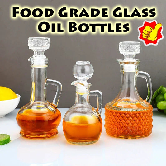 Transparent Olive Oil Glass bottle Dispenser Pots with  Handle