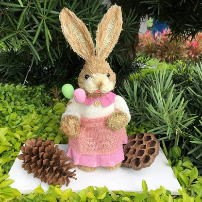 Easter Rabbit Decoration Bunny Figure Cattail Craft Ornament Home Holiday Cute Bunny Home Decoration Easter Rabbit Decoration