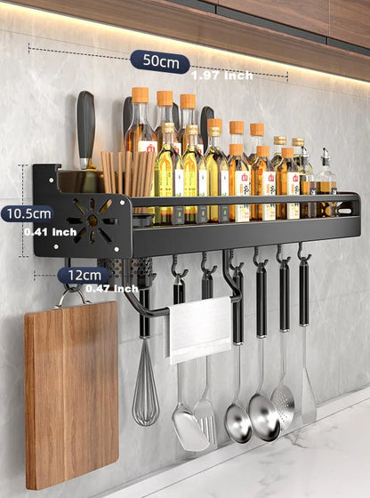 Kitchen Organizer Shelf Wall-mounted Spice Storage Rack  Knife, Seasoning, Utensil Storage Holder