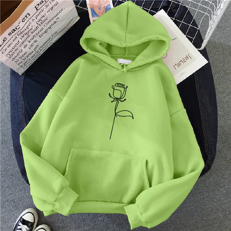 Women's Hoodie Pullover Sweatshirt Stylish Flower Print With Thick Long Sleeves Tops Loose