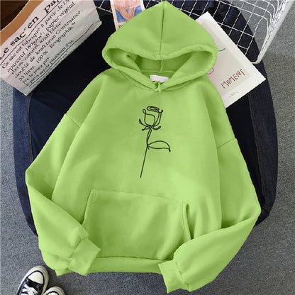Women's Hoodie Pullover Sweatshirt Stylish Flower Print With Thick Long Sleeves Tops Loose