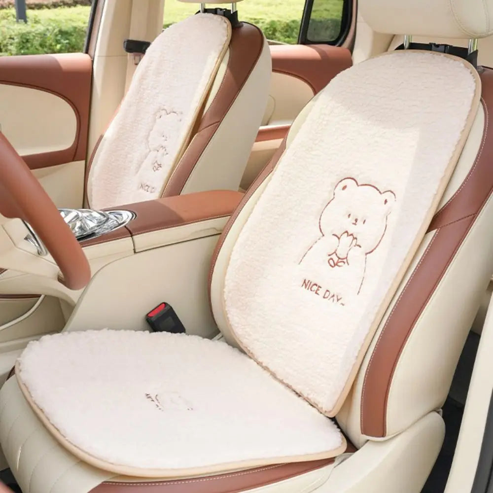 Furry Anti Slip Car Warm Seat Cushion Cartoon Soft Winter Seat Cushion Universal Plush Bear Car Cushion Interior Accessories