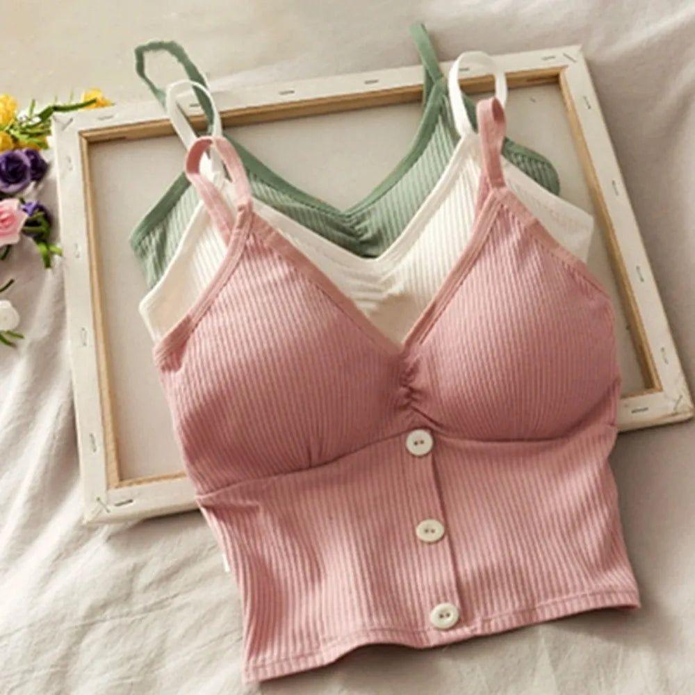 Women Knitted Tank Top Strap Vest Crop Top Chest Wrap Pure Cotton