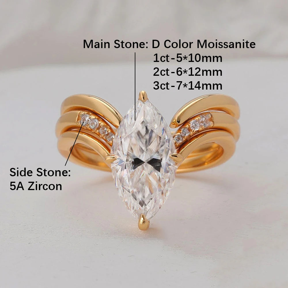 Marquise Cut Moissanite Ring Set S925 Silver Plate 18K Gold for Women GRA Certified Lab Diamond Wedding Band Gifts Jewelry