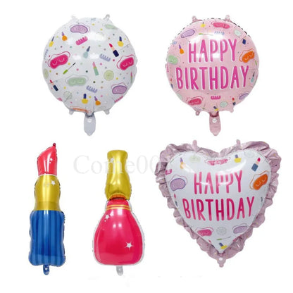 Lipstick Nail Polish Aluminum Film Ballons Girls Makeup Beauty Theme Birthday Party Decoration Balloons