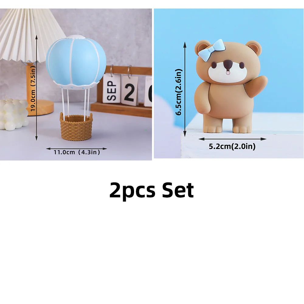 New Hot Air Balloon Cake Decoration Pink Blue Bear Cake Topper for Boy Girl Baby Shower Kids Happy Birthday Party Supplies Gifts