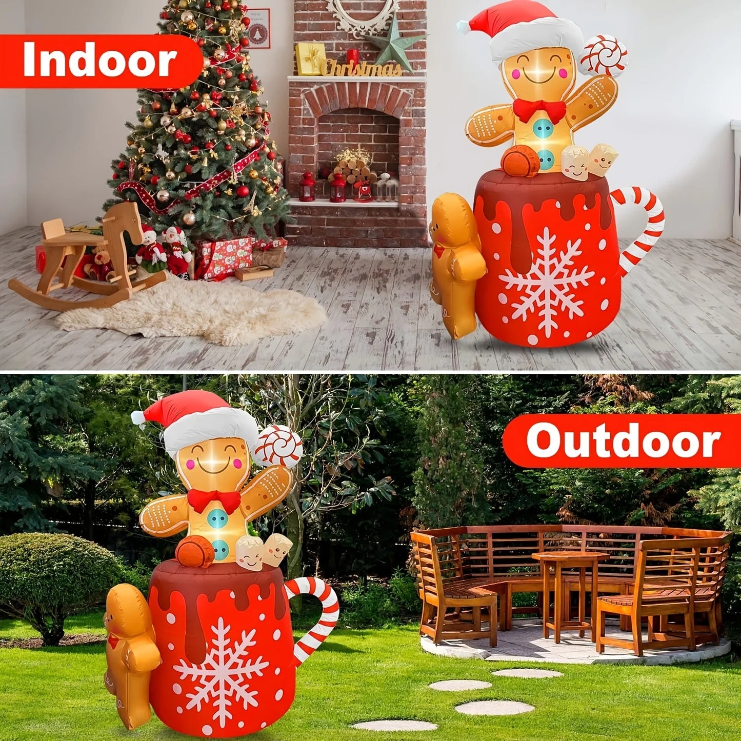 6FT Christmas Inflatable Gingerbread Man – Indoor/Outdoor Blow‑Up Yard Decoration for Lawn & Garden