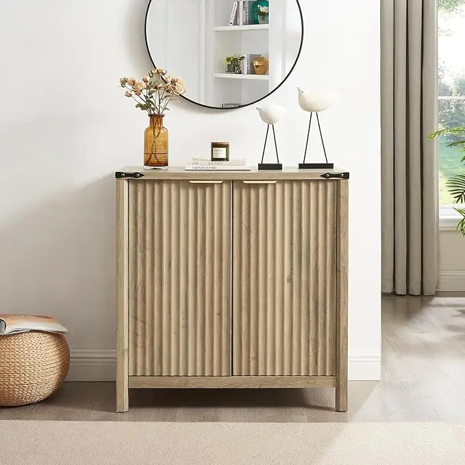 32 Fluted Sideboard Storage Cabinet Buffet - 7-Level Adjustable Shelves, Modern Farmhouse Rustic Chic Multi-Functional Organizer