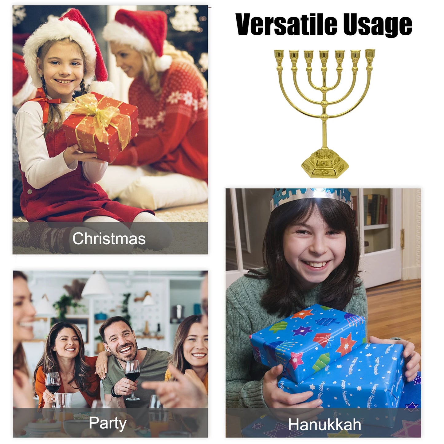 7‑Branch Menorah Candle Holder – Jerusalem Temple Design, 12 Tribes, Antique Hanukkah Stand (6.69”)