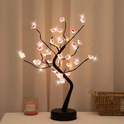 Cherry Blossom LED Table Tree Lamp – USB/Battery Touch‑Switch Bonsai‑Style Night Light Decoration