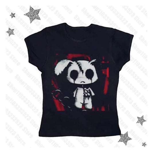 Y2k Clothes Gothic Emo girl Letter Print Casual Short Sleeve T-Shirt Streetwear Aesthetic Grunge Baby Tees Vintage Women Top 90s