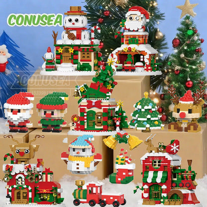 Christmas Micro Building Block Series Santa Claus Reindeer Puzzle Assembling Bricks Table Decoration