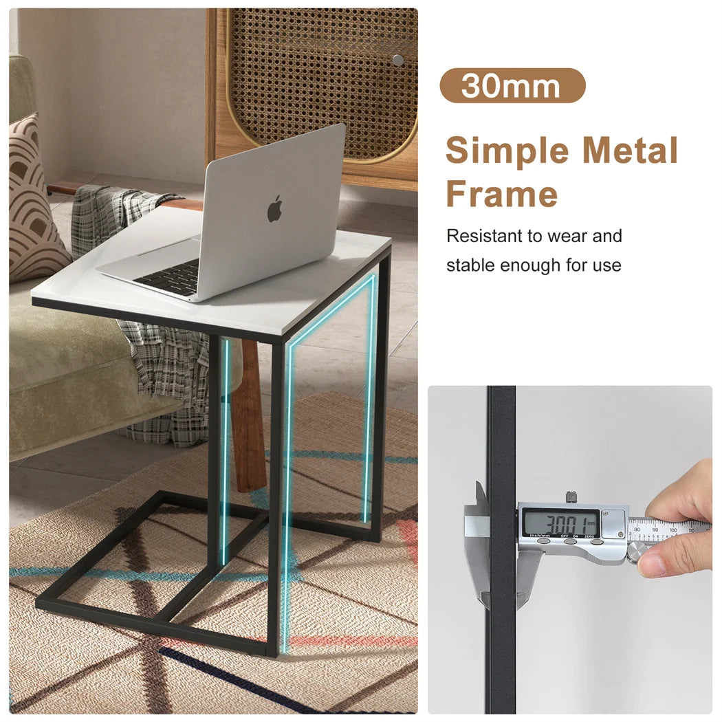 LUVODI Modern C Shaped Sofa Side Table Small Marble Laptop Corner Coffee Table with Metal Frame