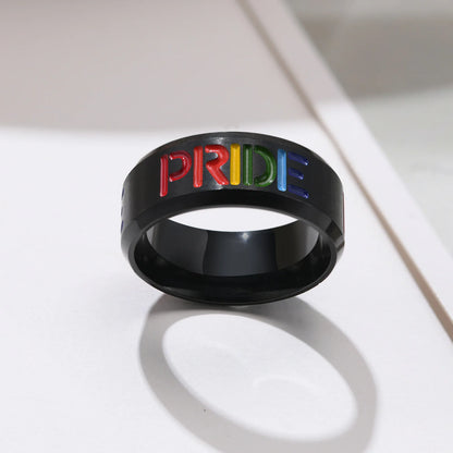 Stainless Steel PRIDE Ring – 8mm Colorful Rainbow Band for LGBT Couples