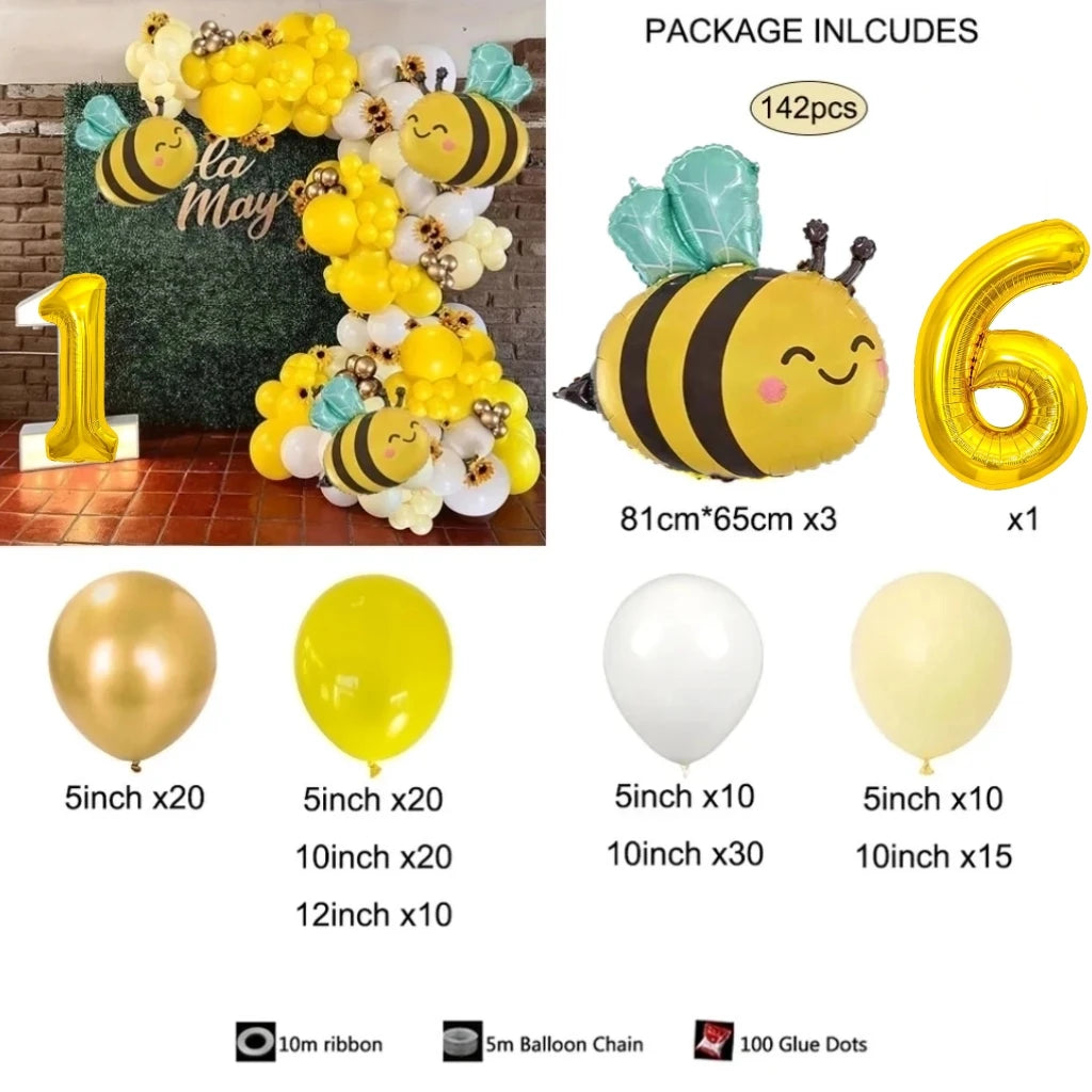 Cute Bee 32‑Inch Gold Number Balloon Garland Set for Kids’ Parties