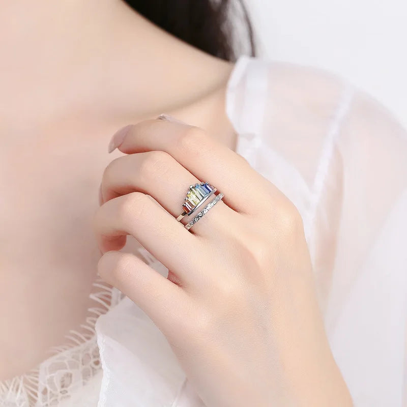 925 Sterling Silver Ring Colorful Zircon Top Quality for Women Wedding Jewelry Engagement Charm Party Fashion Ring Gifts