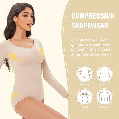 Womens Spandex Elastic Body Suit   Tummy Control Long Sleeve Shapewear Open Crotch