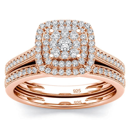 Szjinao 2pcs Moissanite Ring Set For Woman Original 925 Silver Wedding Jewelry Luxury Engagement Ladies Anniversary Gift Trend