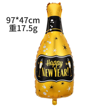2026 New Year Foil Ballons Happy New Year Letter Banner Garland Party Decorations New Year Wine Bottle Star Round Photo Props