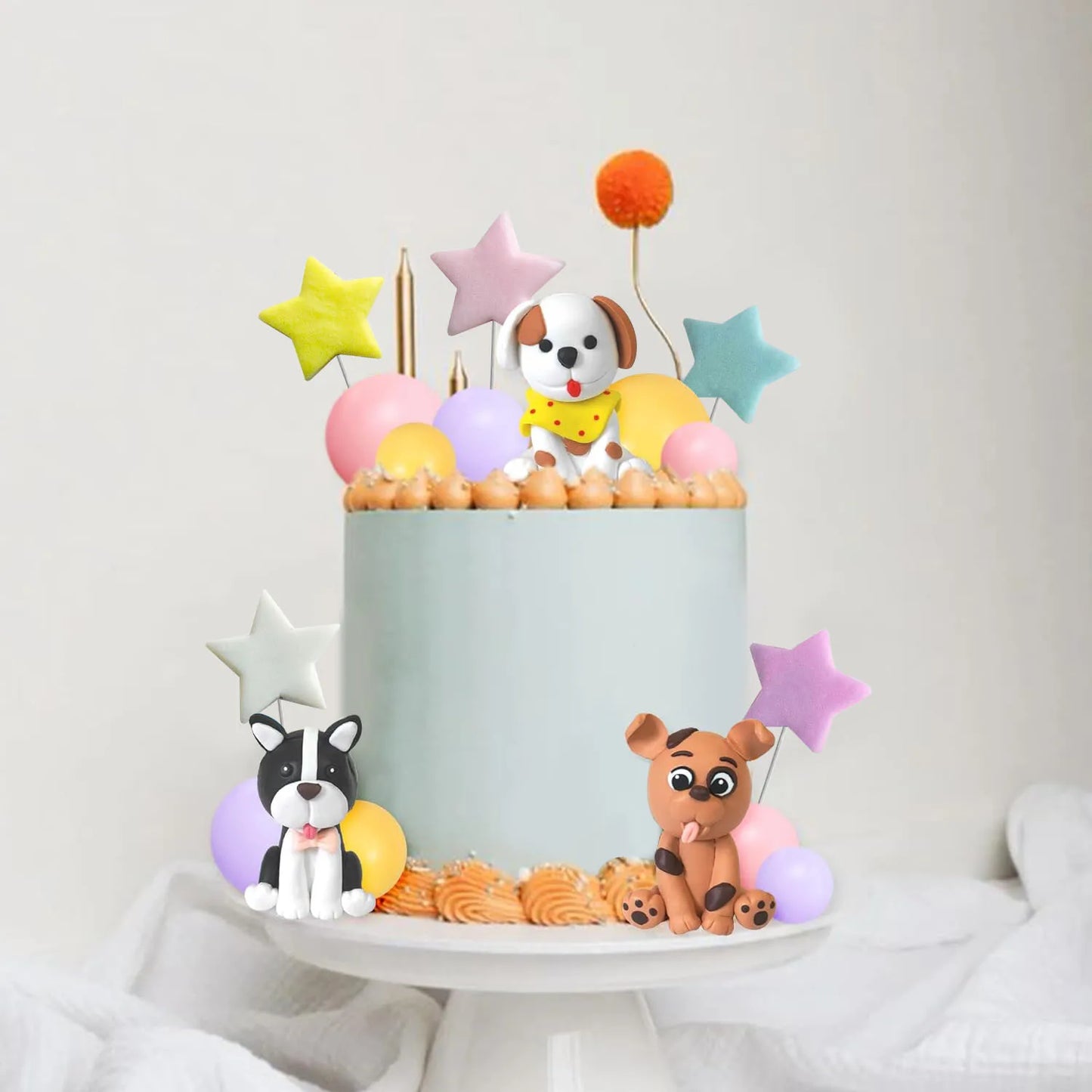 Dog Cake Topper Clay Figurines Puppy Star for Dog Theme Birthday Party Paw Cute Dog Pet Party Baby Shower Supplies