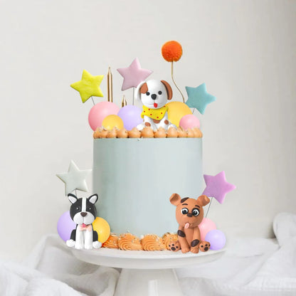 Dog Cake Topper Clay Figurines Puppy Star for Dog Theme Birthday Party Paw Cute Dog Pet Party Baby Shower Supplies